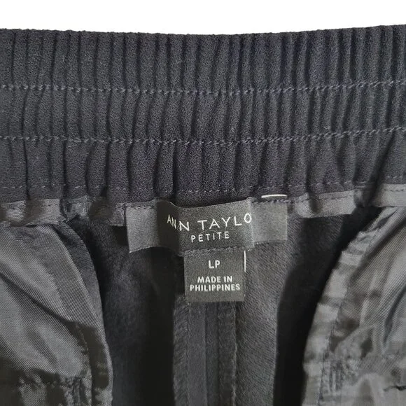 Ann Taylor Sz LP L Petite Pants Cropped Stretch Waist Zip Lace Fringe Hem Black - Picture 7 of 12